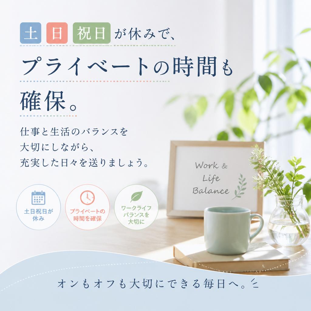 プライベートも充実させる完全週休二日制